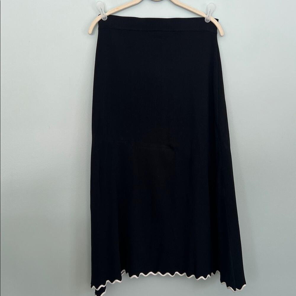 STORY A-Line Knit Wrap Midi Skirt Feminine Black White Scalloped Rickrack Hem M - Picture 5 of 10